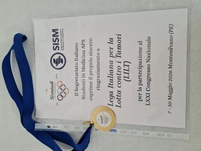Medaglia di partecipazione al LXXI congresso Naz.le SISM - Segretariato Italiano Studenti in Medicina APS